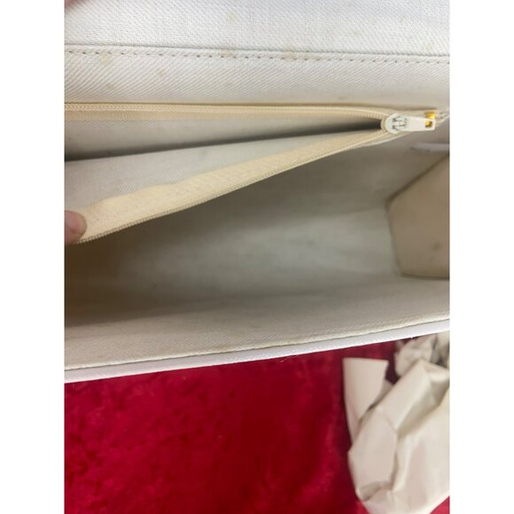 White Leather Clutch With Long Shoulder Strap - Navy Trim - Picture 5 of 7